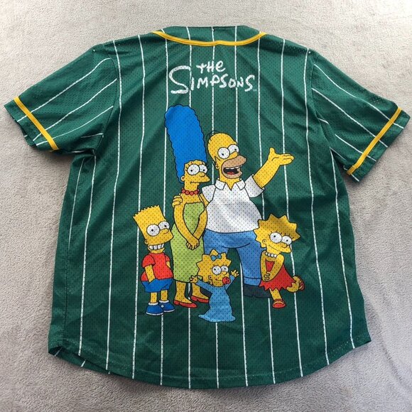 The Simpsons Mens Baseball Jersey Shirt Large Short Sleeve Green Striped Graphic - Picture 6 of 6